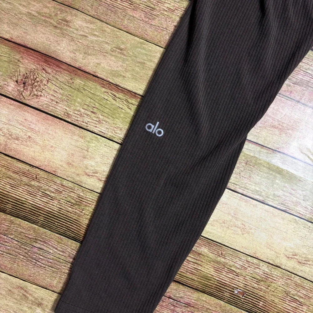 Alo Yoga Women Ribbed Leggings Espresso Brown High Waist Activewear Small